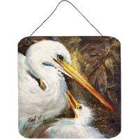 "Caroline's Treasures White Egret Feeding Baby Wall or Door Hanging Prints, 6 x 6"""