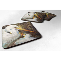 "Caroline's Treasures JMK1211FC White Egret Feeding Baby Foam Coaster (Set of 4), 3.5"" H x 3.5"" W, Multicolor"