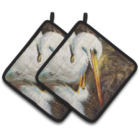 "Caroline's Treasures White Egret Feeding Baby Pair of Pot Holders JMK1211PTHD, 7.5HX7.5W, Multicolor"