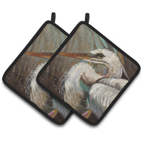 "Caroline's Treasures White Egret Pair of Pot Holders JMK1212PTHD, 7.5HX7.5W, Multicolor"