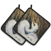 "Caroline's Treasures White Egret Pair of Pot Holders JMK1214PTHD, 7.5HX7.5W, Multicolor"