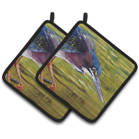 "Caroline's Treasures green Heron Pair of Pot Holders JMK1226PTHD, 7.5HX7.5W, Multicolor"
