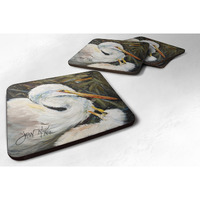 "Caroline's Treasures JMK1227FC White Egret Foam Coaster (Set of 4), 3.5"" H x 3.5"" W, Multicolor"