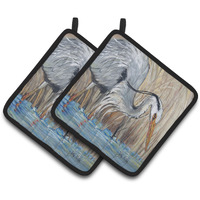"Caroline's Treasures Blue Heron Pair of Pot Holders JMK1228PTHD, 7.5HX7.5W, Multicolor"