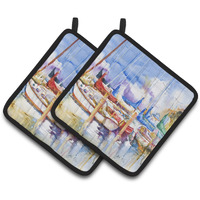 "Caroline's Treasures Runaway Sailboats Pair of Pot Holders JMK1233PTHD, 7.5HX7.5W, Multicolor"
