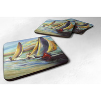 "Caroline's Treasures JMK1236FC Knost Reggata Sailboats Foam Coaster (Set of 4), 3.5"" H x 3.5"" W, Multicolor"