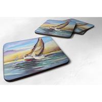 "Caroline's Treasures JMK1237FC Horn Island Boat Race Sailboats Foam Coaster (Set of 4), 3.5"" H x 3.5"" W, Multicolor"