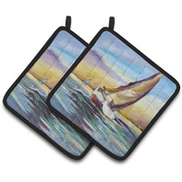 "Caroline's Treasures Horn Island Boat Race Sailboats Pair of Pot Holders JMK1237PTHD, 7.5HX7.5W, Multicolor"