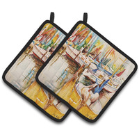 "Caroline's Treasures Pelicans & Sailboats Pair of Pot Holders JMK1238PTHD, 7.5HX7.5W, Multicolor"