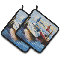 "Caroline's Treasures Symmetry Sailboats Pair of Pot Holders JMK1242PTHD, 7.5HX7.5W, Multicolor"