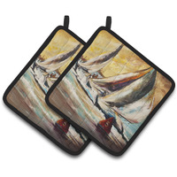 "Caroline's Treasures Boat Race Sailboats Pair of Pot Holders JMK1244PTHD, 7.5HX7.5W, Multicolor"