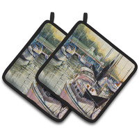 "Caroline's Treasures black Sails Sailboats Pair of Pot Holders JMK1246PTHD, 7.5HX7.5W, Multicolor"