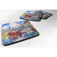 "Caroline's Treasures JMK1247FC Tree Boats Sailboats Foam Coaster (Set of 4), 3.5"" H x 3.5"" W, Multicolor"