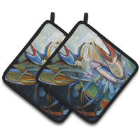 "Caroline's Treasures Belly Crab Pair of Pot Holders JMK1253PTHD, 7.5HX7.5W, Multicolor"