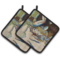 "Caroline's Treasures Three Big Claw Crab Pair of Pot Holders JMK1257PTHD, 7.5HX7.5W, Multicolor"