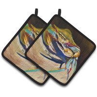 "Caroline's Treasures Crab To Claw Up Crab Pair of Pot Holders JMK1258PTHD, 7.5HX7.5W, Multicolor"