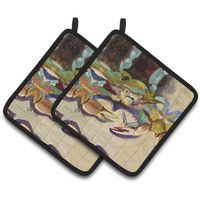 "Caroline's Treasures Crab Tailfin Crab Pair of Pot Holders JMK1259PTHD, 7.5HX7.5W, Multicolor"