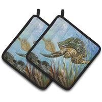 "Caroline's Treasures Loggerhead Sea Turtle Pair of Pot Holders JMK1261PTHD, 7.5HX7.5W, Multicolor"