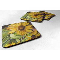 "Caroline's Treasures JMK1265FC Sunflowers Foam Coaster (Set of 4), 3.5"" H x 3.5"" W, Multicolor"