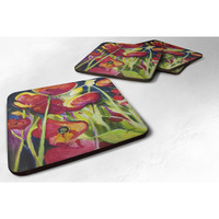 "Caroline's Treasures JMK1269FC Poppies Foam Coaster (Set of 4), 3.5"" H x 3.5"" W, Multicolor"