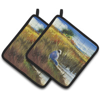 "Caroline's Treasures Fishing On The Bank Pair of Pot Holders JMK1274PTHD, 7.5HX7.5W, Multicolor"