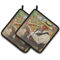 "Caroline's Treasures Jazz Trumpet Pair of Pot Holders JMK1276PTHD, 7.5HX7.5W, Multicolor"