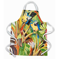 "Caroline's Treasures JMK1283APRON Parrots Blue and Gold Macaws Apron, Large, Multicolor"