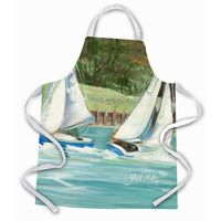 "Caroline's Treasures JMK1291APRON Boats on the Bay Sailboats Apron, Large, Multicolor"