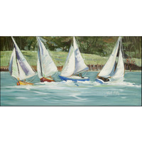 "Caroline's Treasures Sailboats on The Bay Floor Runner, 28"" x 58"", Multicolor"