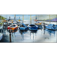 "Caroline's Treasures Sailboats Waiting at The Dock Floor Runner, 28"" x 58"", Multicolor"