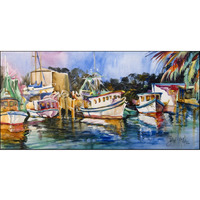 "Caroline's Treasures Shrimp Boats Warehouse Floor Runner, 28"" x 58"", Multicolor"