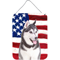 "Caroline's Treasures Usa American Flag with Alaskan Malamute Wall or Door Hanging Prints, 16"" x 12"""