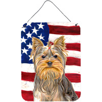 "Caroline's Treasures Usa American Flag with Yorkie/Yorkshire Terrier Wall or Door Hanging Prints, 16"" x 12"""