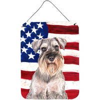 "Caroline's Treasures KJ1158DS1216 Usa American Flag with Schnauzer Wall or Door Hanging Prints, 16"" x 12"""