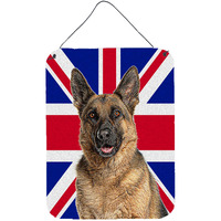 "Caroline's Treasures German Shepherd with English Union Jack British Flag Wall or Door Hanging Prints, 16"" x 12"""