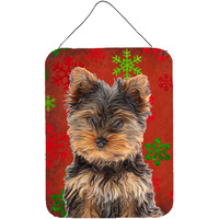 "Caroline's Treasures Red Snowflakes Holiday Christmas Yorkie Puppy/Yorkshire Terrier Wall or Door Hanging Prints, 16"" x 12"""