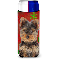 Red Snowflakes Holiday Christmas Yorkie Puppy / Yorkshire Terrier Ultra Beverage Insulators for slim cans KJ1188MUK