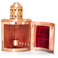 Copper Ship Lamp Large, Red (Port) with Oil Lamp.