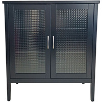 Delancey 2 Door Accent Display Storage Cabinet With Adjustable Shelves, Black Wood & Frosted Glass, Contemporary