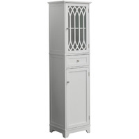 Helsinki Freestanding Bathroom Storage Tower Organizer With Cabinets, Adjustable Shelves & Drawer, White Wood, Contemporary