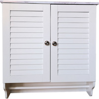 Trevita Wall Mounted Bathroom Storage Cabinet Medicine Chest With Adjustable Shelf & Towel Rack, White & Marble Wood, Contemporary