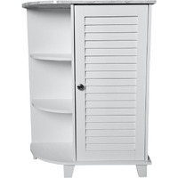 Trevita Bathroom Storage Floor Cabinet Organizer With Adjustable Shelf & 3 Open Shelves, White & Marble Wood, Contemporary