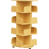 Hartwick 4 Tier Revolving Bookcase Tower Display Unit with 16 Shelves, Natural Wood, Contemporary