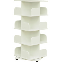 Hartwick 4 Tier Revolving Bookcase Tower Display Unit with 16 Shelves, White Wood, Contemporary
