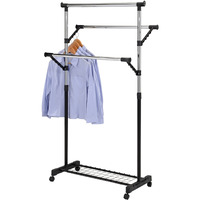 Hiroko Wheeled Hanging Clothing Garment Rack with Adjustable Racks & Shoe Storage, Black & Chrome Metal
