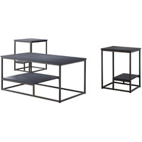 Nibley 3 Piece Occasional Table Set With Storage, Pewter Wood Top & Black Metal Frame (Cocktail Coffee Table & 2 End Tables)