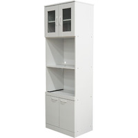 Gremlin Kitchen Storage Pantry Microwave Cabinet With Adjustable Shelves & Pull-Out Shelf, White Wood & Glass, Contemporary