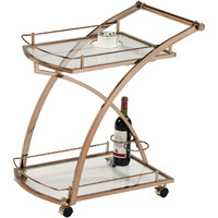 Daffodil 2 Tier Modern Wheeled Serving Bar Cart with Wine Bottle Holders, Gold Metal & Clear Glass