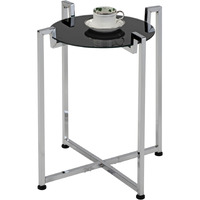Hendon Modern Accent Side End Table, Black Tempered Glass Top & Chrome Metal Base
