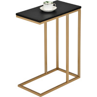 Fresnay C Shaped Modern Accent Sofa Side Table, Gold Metal & Black Wood